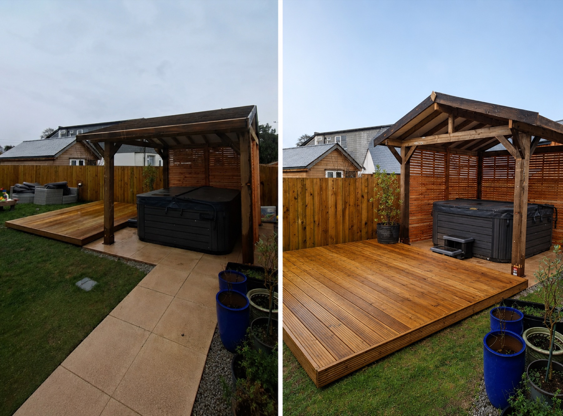 Before and after garden transformation Helston Cornwall